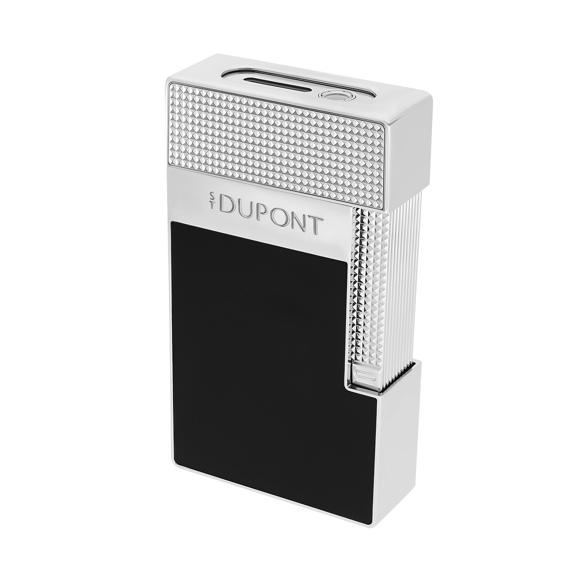 The 2026 S.T. Dupont table lighter in silver and black, with both a torch and a soft flame